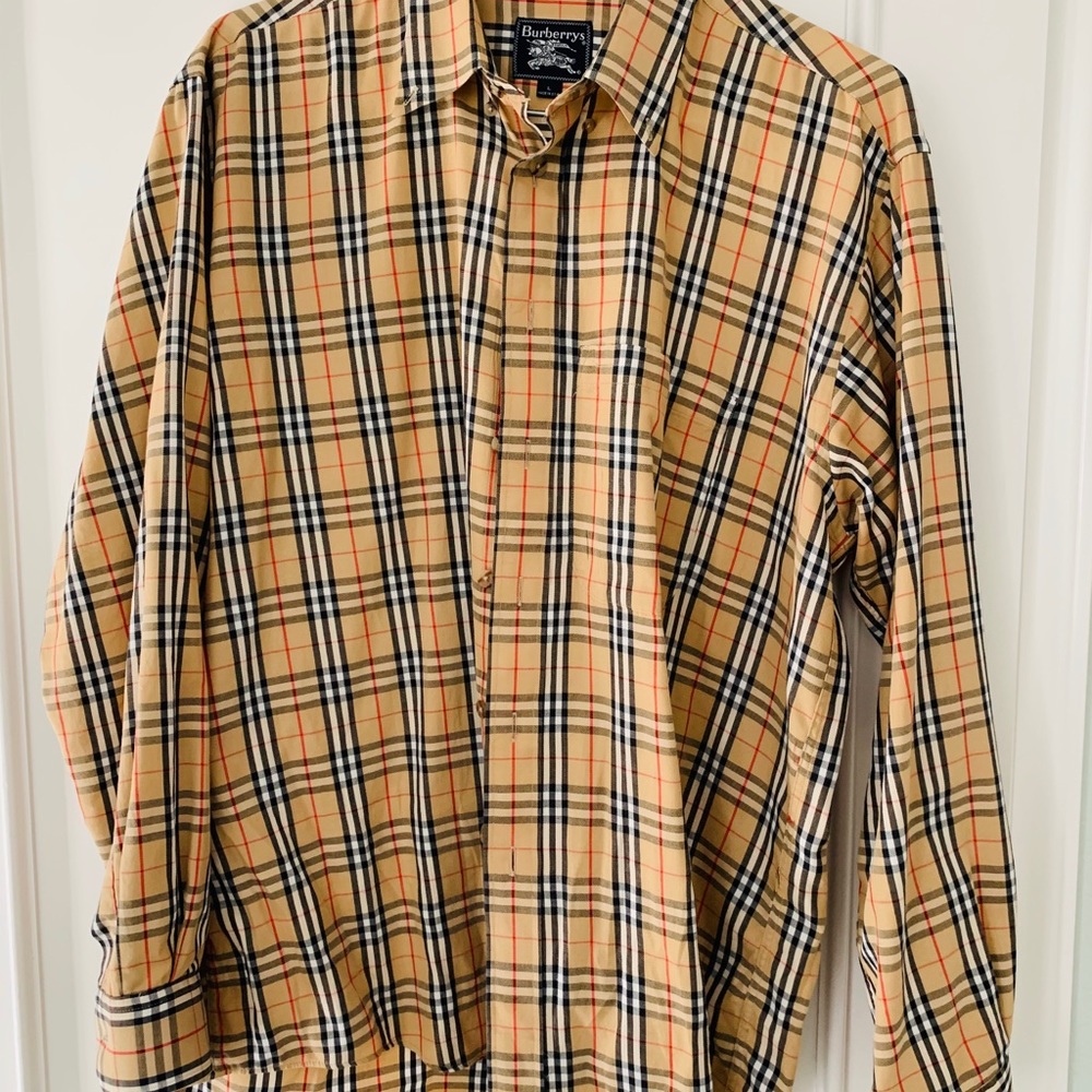 Men’s Burberrys Plaid Long Sleeve Shirt Large